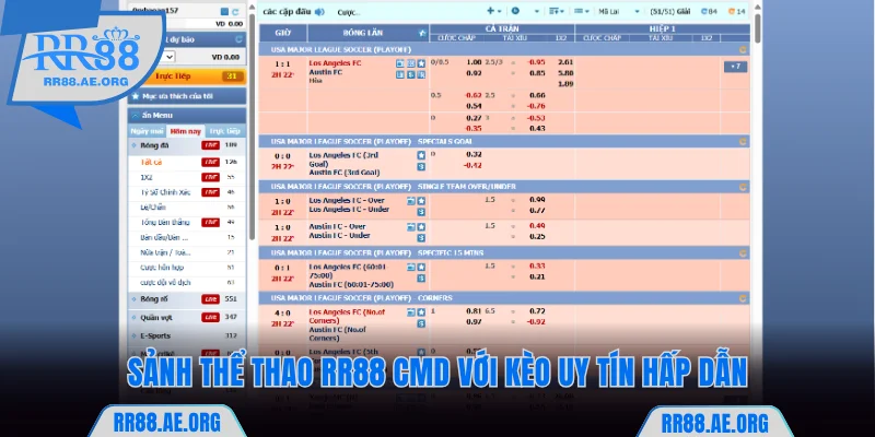 Sảnh thể thao RR88 CMD với kèo uy tín hấp dẫn