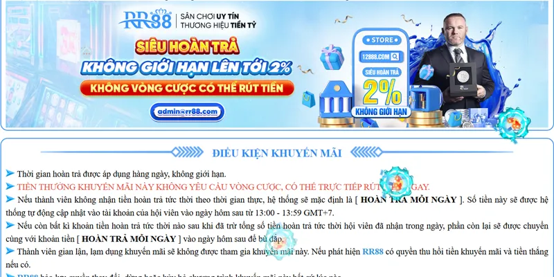 Khuyến mãi RR88 hoàn trả tức thì 2%